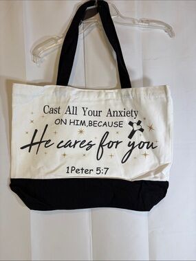 Canvas Tote Bag with Inspirational Scripture - Black & White